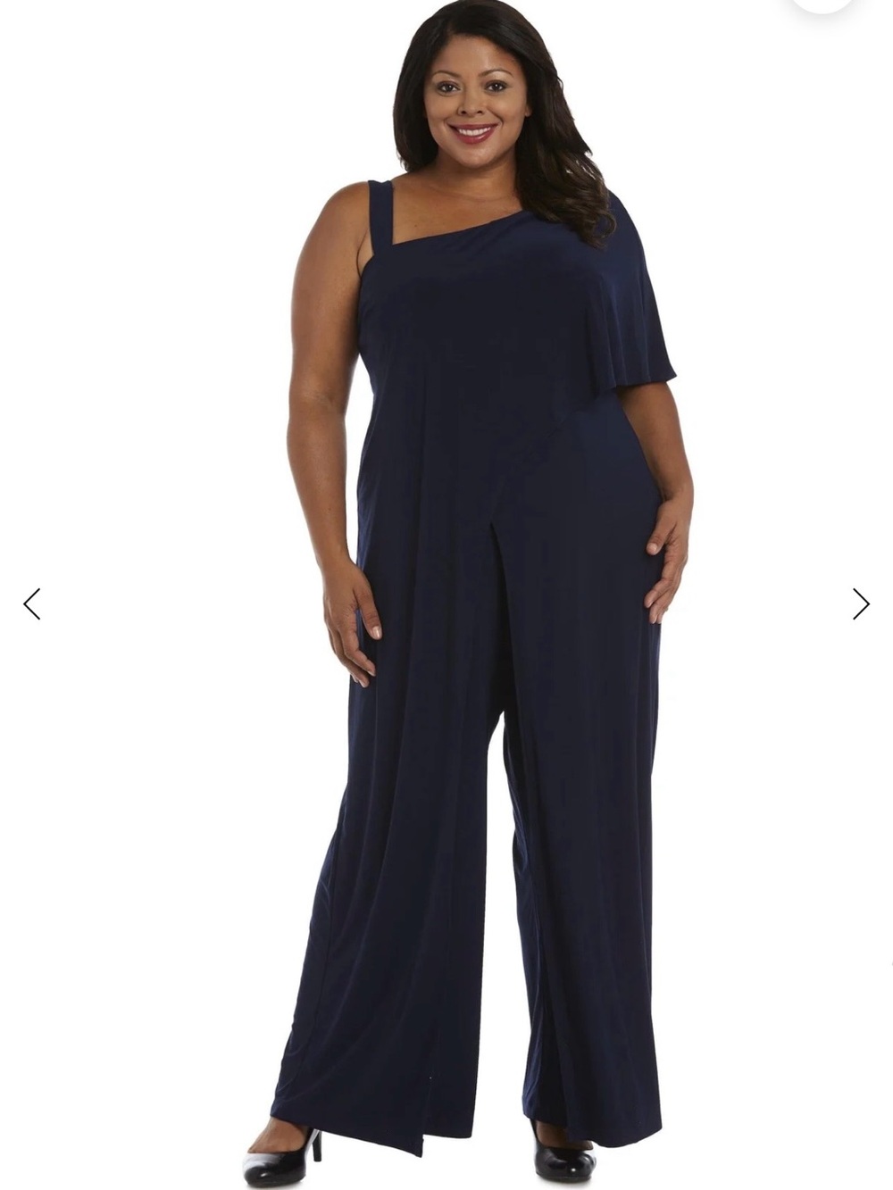 R&M Richards Black One-Shoulder Draped Maxi Gown